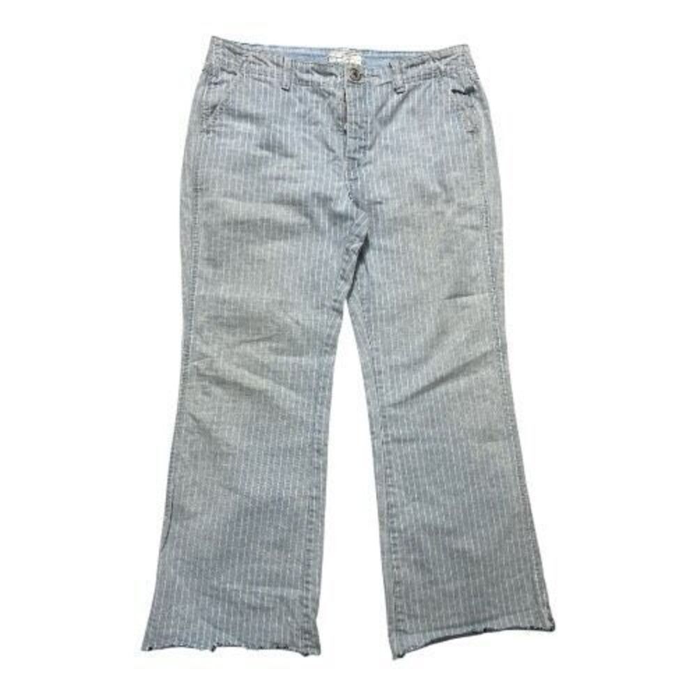 Free People Crop Jeans Straight Women 30 Light Blue Denim Raw Hem Button-Fly
